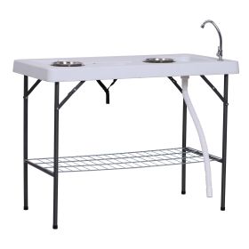 Outsunny Folding Fish Cleaning Table with Sink, Portable Camping Table with Faucet Drainage Hose, Grid Rack and Fish Cleaning Kit for Picnic, Fis