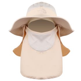 Fishing Bucket Hat Wide Brim Breathable Unisex Hat Sunlight-proof Removable Neck Face Fishing Cap For Fishing Hiking Traveling (Color: Beige)