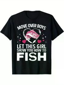 Funny Fishing Art for Girls Women Fishing Lover Fisherwoman T-Shirt (Color: Black, size: L)