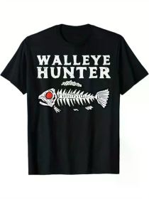 Walleye Hunter Fishing Fish Lover Fisherman Men Women Boys GirlsT-Shirt, 100% Cotton (Color: Black, size: M)