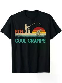 Mens Reel Cool Gramps Vintage Retro Fishing Father's Day T-Shirt, 100% Cotton, Halloween Thanksgiving Christmas Gift (Color: Black, size: M)