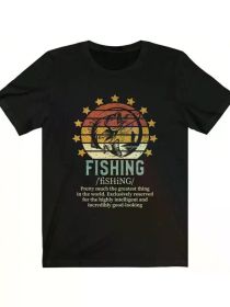 [Outdoor Fun] Men's Cotton Crew Neck T-Shirt with Bass Fishing Definition Print, Casual Short Sleeve Top (Color: Black, size: XXXL)