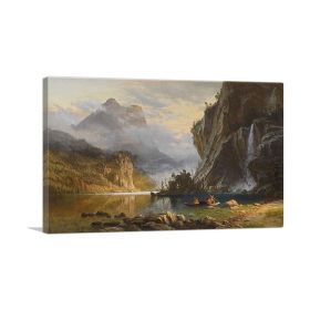 Indians Spear Fishing 1862 (Type: Standard Framed Canvas Print, size: 40" x 26" / 100cm x 65cm (approx))