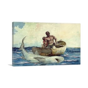 Shark Fishing 1885 (Type: Standard Framed Canvas Print, size: 16" x 12" / 42cm x 30cm (approx))