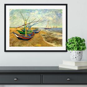 Fishing Boats on the Beach at Saintes-Maries by Van Gogh Framed Print (Color: Natural/No White Edging, size: 24" x 16" / 60cm x 40cm (approx))
