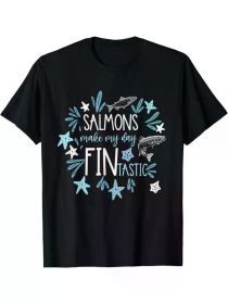 Salmon Fishing Shirts, Fishermen Fishing, Salmon T-Shirts Christmas Gifts, Christmas Pajamas, Multi-Purpose Shirts, Short-Sleeved Tops (Color: Black, size: M)