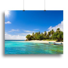 Art Caribbean beach with fishing boat Canvas Print or Poster (Type: Poster Print, size: 32" x 24" / 80cm x 60cm (approx))