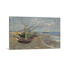 Fishing Boats on the Beach at Saintes-Maries 1888 (Type: Standard Framed Canvas Print, size: 16" x 12" / 42cm x 30cm (approx))